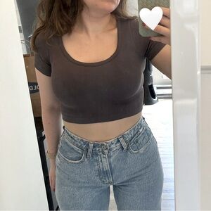Garage gray ribbed cropped tee